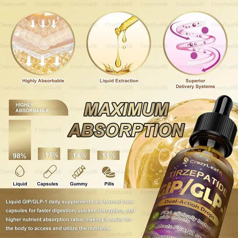 CrazyLeaf® Tirzepatide GIP/GLP-1 Dual-Action Slimming & Health Boost Drops image CrazyLeaf® Tirzepatide GIP/GLP-1 Dual-Action Slimming & Health Boost Drops