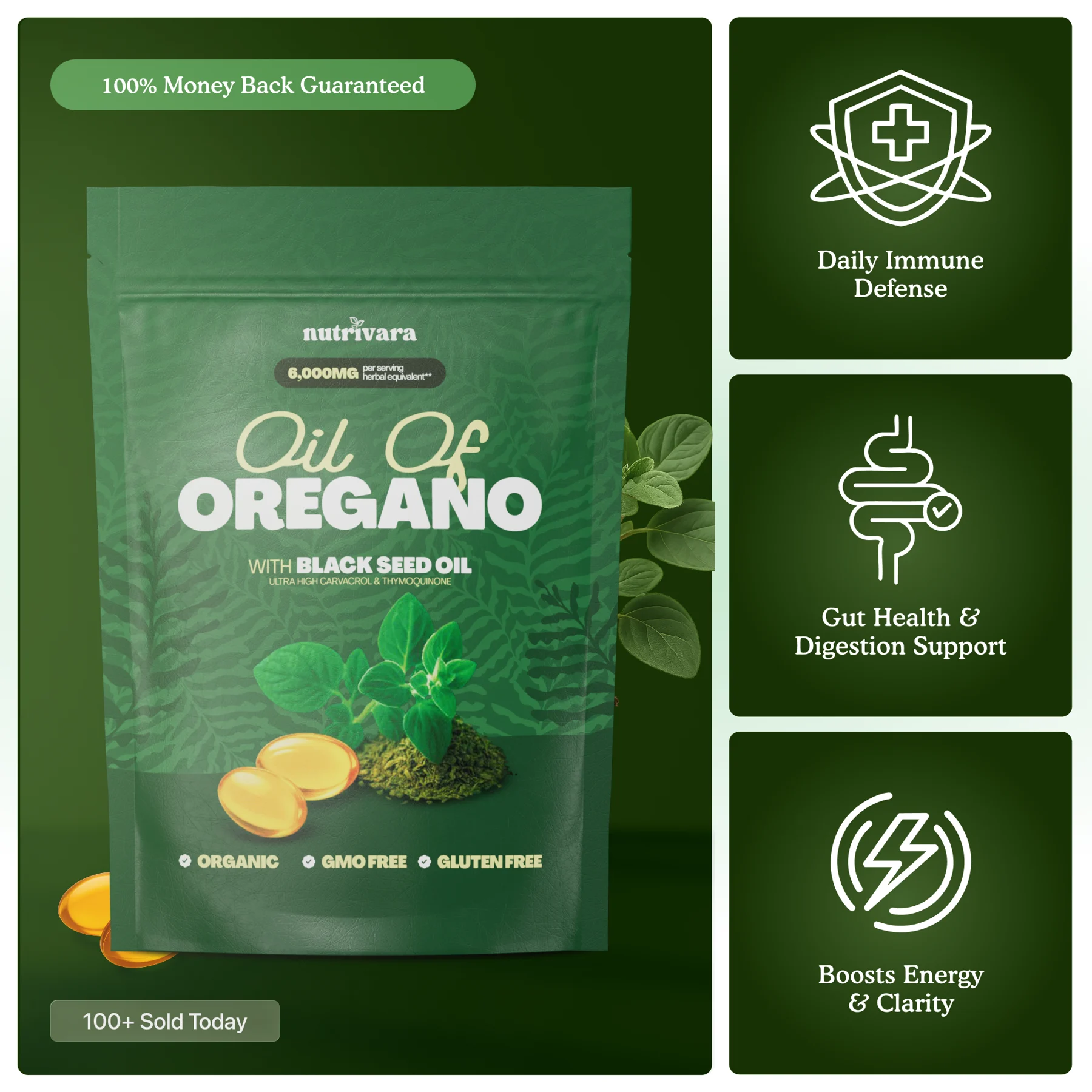 Nutrivara Oregano Oil with Black Seed Oil Softgels