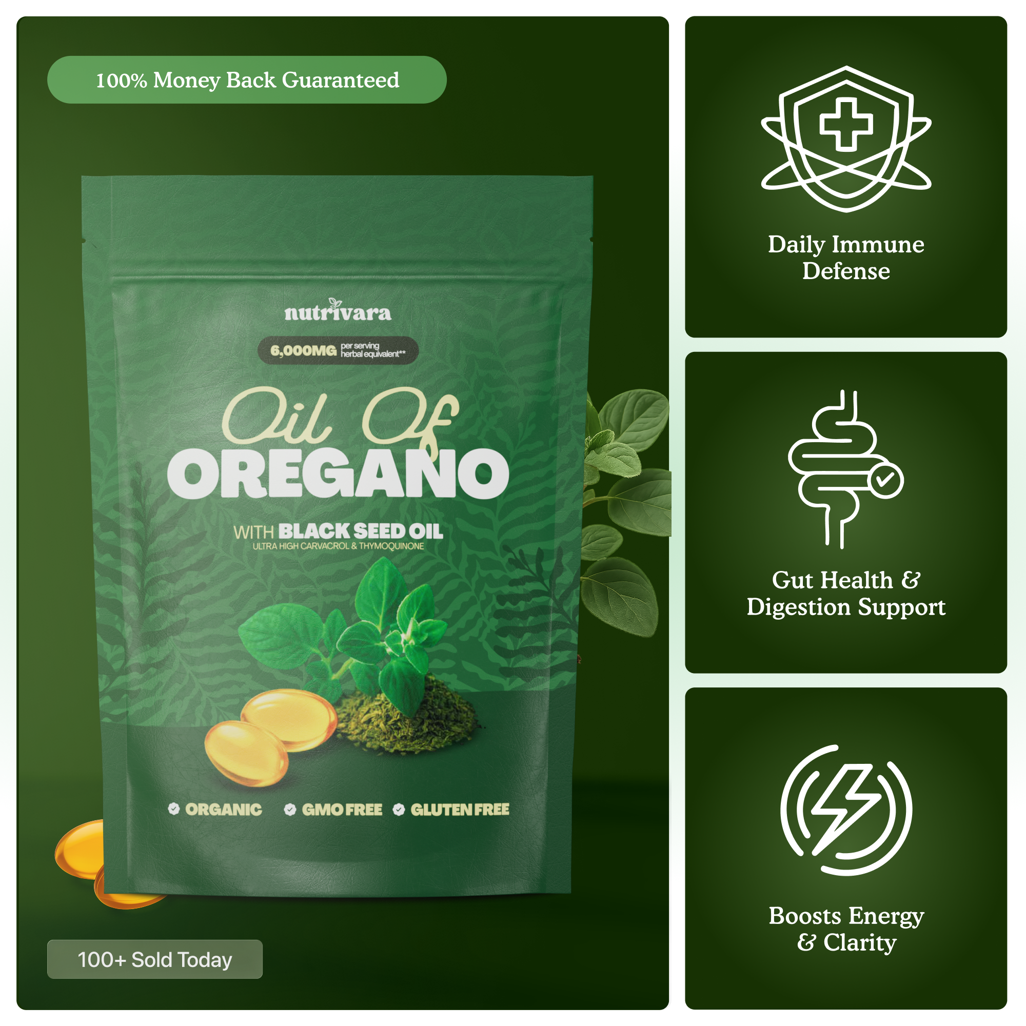 Nutrivara Oregano Oil with Black Seed Oil Softgels