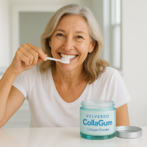 Valverdo CollaGum™ Smile Strengthening Collagen Powder Don't Just Take Our Word For It Why Your Gums Need Collagen Your gums are made mostly of collagen — it’s what keeps them firm and healthy. Over time, brushing, stress, and aging can break down that collagen, causing gums to pull back and teeth to look longer. Regular toothpaste only cleans the surface, and collagen pills focus on skin and joints, not your smile. CollaGum works where it matters most — right at your gumline. When you brush it in, collagen and minerals help rebuild and strengthen your gums, keeping your smile strong and supported every day. 25,000+ Healthier Smiles Real Results. Real Repair. 99% said their gums felt stronger and healthier within 2 weeks. 97% noticed less gum sensitivity and tenderness after daily use. 92% saw a visibly fuller gumline and smoother smile. Frequently Asked Questions CollaGum is a collagen-based powder you brush onto your gums. It helps support gum repair, strength, and comfort — right where your smile needs it most. Your gums are made mostly of collagen. Over time, brushing, stress, and aging can break that collagen down. CollaGum delivers fresh collagen and minerals directly to your gums as you brush, helping to rebuild and strengthen the tissue. After brushing your teeth, dip your damp toothbrush into the CollaGum powder. Gently brush it onto your gums and along the gumline for 20–30 seconds, then rinse or leave it on overnight — whichever you prefer.  CollaGum supports gum health but doesn’t replace good dental care. Keep brushing, flossing, and visiting your dentist as usual for the best results.  Use your normal toothpaste first, then apply CollaGum right after. It’s designed to fit easily into your regular brushing routine.