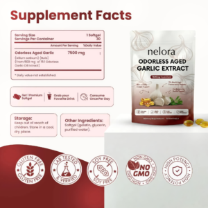Nelora Aged Garlic Extract - 7500mg Odorless Softgels