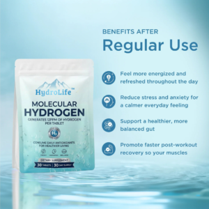 HydroLife™ MOLECULAR HYDROGEN Generates 12PPM of Hydrogen Per Tablet 30 Tablets