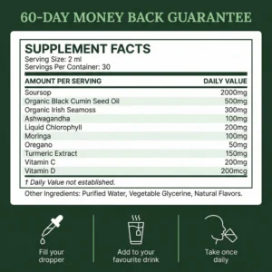 Verdara Soursop Moringa Seamoss Oregano Turmeric Liquid Drops