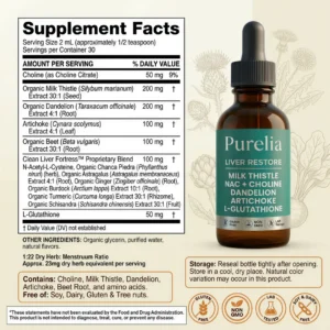 Purelia Liver Restore Milk Thistle NAC Choline Dandelion